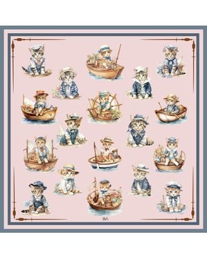 Ralufineart Nautical Cats Silk Scarf - Pink