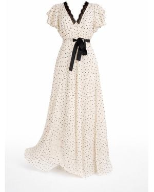 Rose & Nancy Chloe Polka Dot Print Lace Detail Tie Waist Maxi Dress - Gray