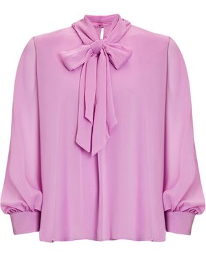 Exquise Regular Scarf Neck Patterned Blouse - Pink