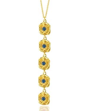 Unaloe Vermeil Sapphire Drop Necklace – Five Gemstone Italian Floral Design - Metallic
