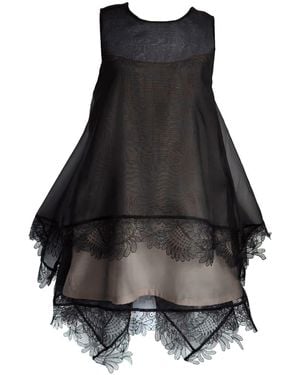 Langner Lace Trimmed Silk Organza Mini Dress Sculptural Back - Black