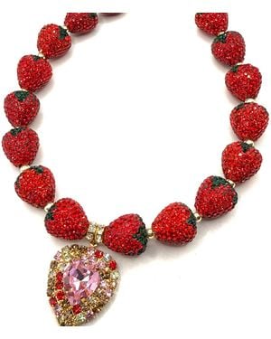 Achala Handcrafted Strawberry Heart Statement Necklace - Red