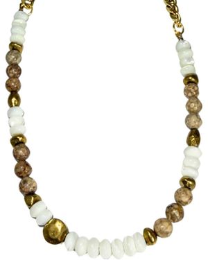 Rachel Nathan Neutrals Crinoid Fossil & Mother Of Pearl Necklace - Metallic
