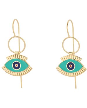 Ebru Jewelry Divine Guardian Evil Eye Enamel Dangle Earrings - Blue
