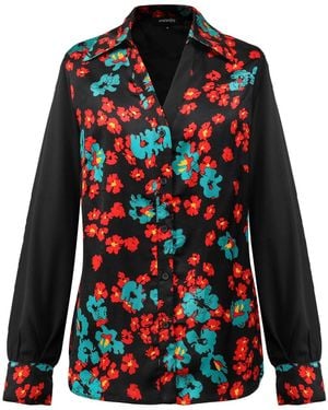 Smart and Joy Bi-Material Flower Print Shirt - Red