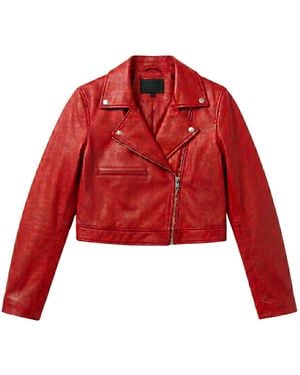 Harmain Leathers Ltd Cropped Leather Biker Jacket With Belt - Red