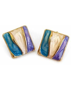 Nuvv Collection Plated Enamel Square Stud Earrings - Blue