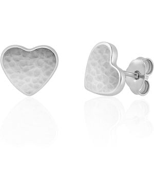 Unaloe Sterling Hammered Heart Stud Earrings – Contemporary Minimalist Designer Jewellery For - Grey