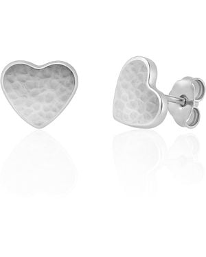 Unaloe Sterling Hammered Heart Stud Earrings – Contemporary Minimalist Designer Jewellery For - Grey