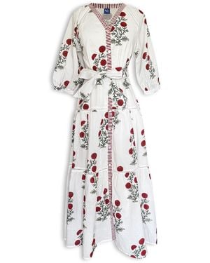 Pick Happy Botanica Maxi Cotton Dress Rouge - White