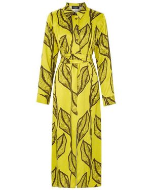 Exquise Regular Shirt Collar Printed Midi Dress - Yellow