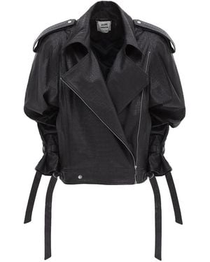 Julia Allert Croc-Effect Faux Leather Oversized Jacket – - Black
