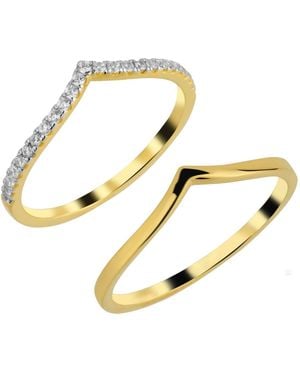 Spero London Sterling Wishbone Stacker V Ring Set - Metallic