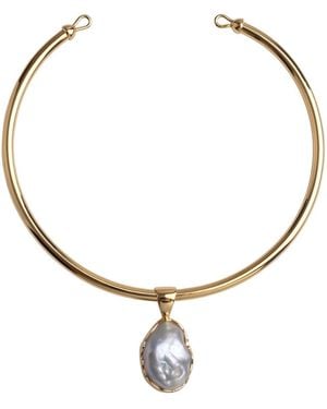 LINYA JEWELLERY Magma Baroque Pearl Choker & Plated Necklace, Pearl Wedding Choker - Metallic