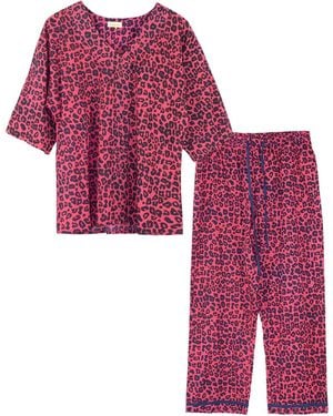Inara Indian Cotton Panther Print Pyjama Set - Purple