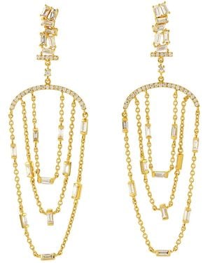 Artisan Baguette Cut Diamond Three Layer Chandelier Earrings - Metallic