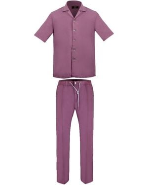 DAVID WEJ Kingston Linen Blend Shirt And Short Set - Purple
