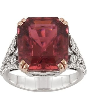 Artisan Natural Tourmaline & Diamond Cocktail Ring - Red