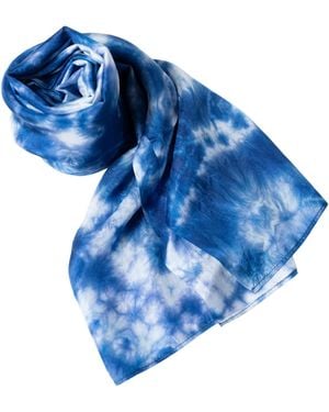 Silk and Bears Sky Shibori Silk Shawl – Hand-Dyed Mulberry Silk Wrap - Blue