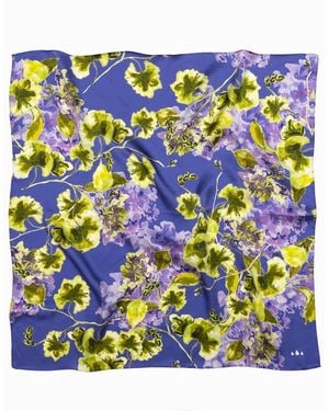 RainSisters Medium Floral Natural Silk Scarf - Blue