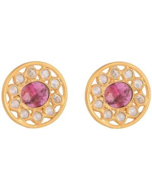 Opium Jewels Crystal & Dark Tourmaline Studs - Pink