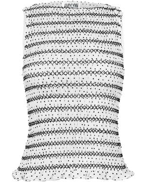 Amy Lynn Cora Polka Dot Smocked Lattuice Top - Grey