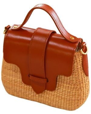Silk and Bears Handwoven Water Hyacinth Mini Crossbody Bag – Tan Leather Trim - Brown
