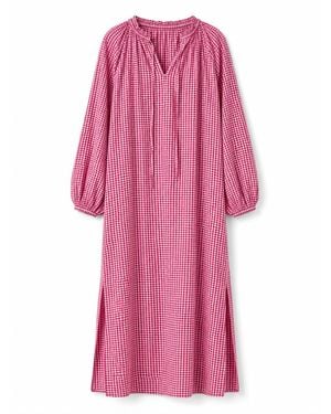 Mind Traveler Matilde Burgundy Gingham Dress - Pink