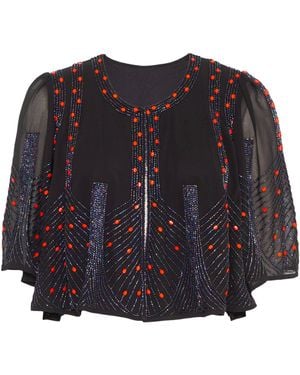 Rose & Nancy Anna Hand Beaded Cape Top - Blue