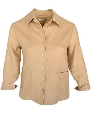 Haris Cotton Neutrals Loose Linen Jacket With Front Pockets Beach Sand - Natural