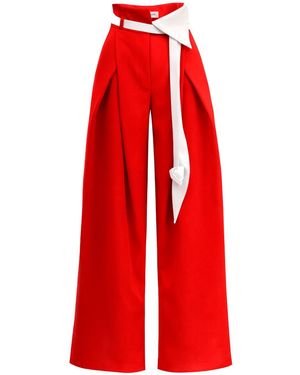 Julia Allert Fashion Forward Wide-Leg Trousers & Contrast Belt - Red