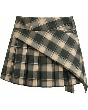 Richa Sharma Heritage Tartan Pleated Check Mini Skirt - Green
