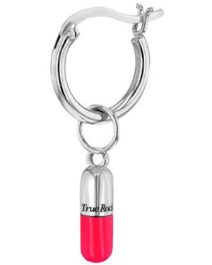 True Rocks Neon Pink & Sterling Silver Mini Pill Charm On A Silver Hoop - White