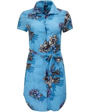 lords of harlech Crystal Exotic Floral Shirt Dress - Blue