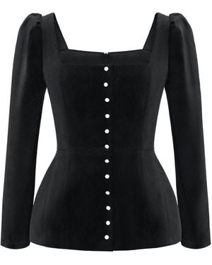 POST MERIDIEM Velvet Long Sleeve Top - Black