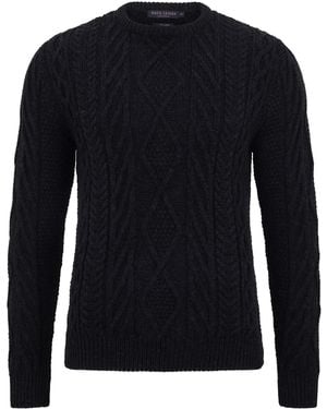 Paul James Knitwear Chunky Merino Wool Cameron Cable Jumper - Blue