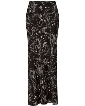 Lily Rou Ray Silk Midi Slip Skirt - Black