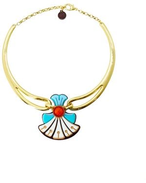 Gissa Bicalho Handmade Acrylic Necklace Plastron Gerbera Burgundy - Metallic
