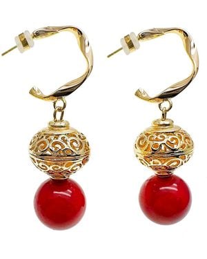 Farra Vintage Style Big Coral Hoop Earrings - Red