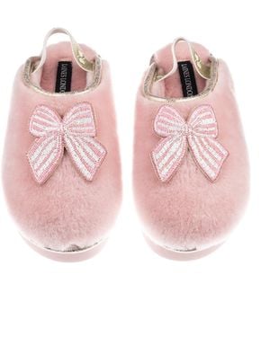Laines London Flatform Cloud Closed Toe Slippers With Stripe Bow Brooches - Pink
