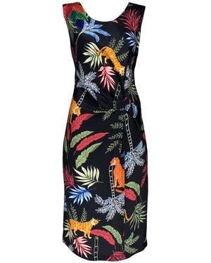 Lalipop Design Jungle-Print Ecovero Satin Gathered-Front Waist Dress - Blue