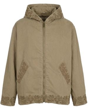 Modenaire Hooded Zip Jacket Embroidered Detail Relaxed Silhouette - Green