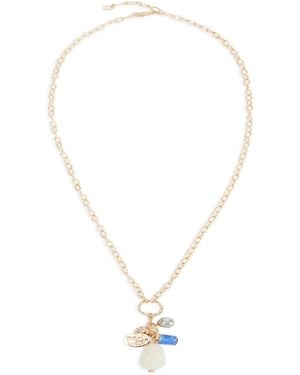 Saachi Long Stone Charm Necklace - Metallic