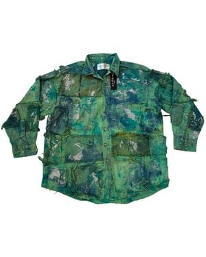 Zasta Studio Wearable Ruins Shredded Denim Colored Shirt B - Green