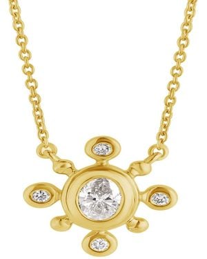 Artisan 14K Oval Diamond Starburst Pendant Necklace - Metallic