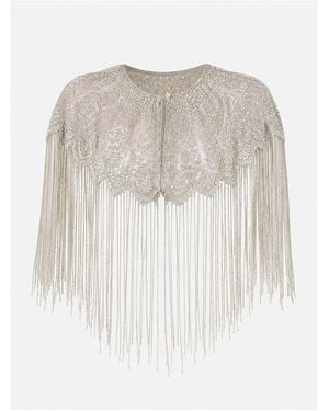 Rose & Nancy Bonni Hand Beaded Statement Fringe Cape - White
