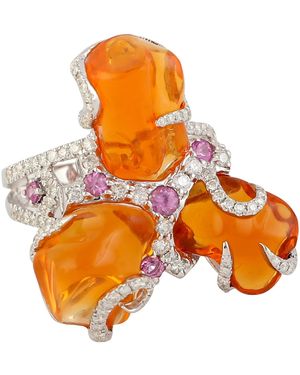 Artisan Fire Opal, Sapphire & Diamond Statement Ring - Orange