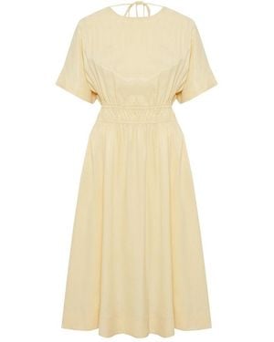 Exquise Neutrals Juliana Dress Drawstring Waist Lyocell Midi Dress - Natural