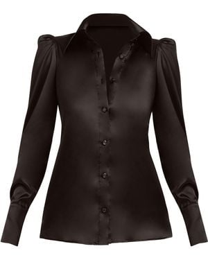 Tia Dorraine Royal Fitted Satin Shirt - Black
