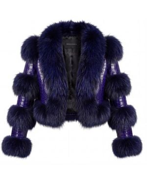 Irmak Su Guclu Mekong Layered Fur Leather Jacket - Blue